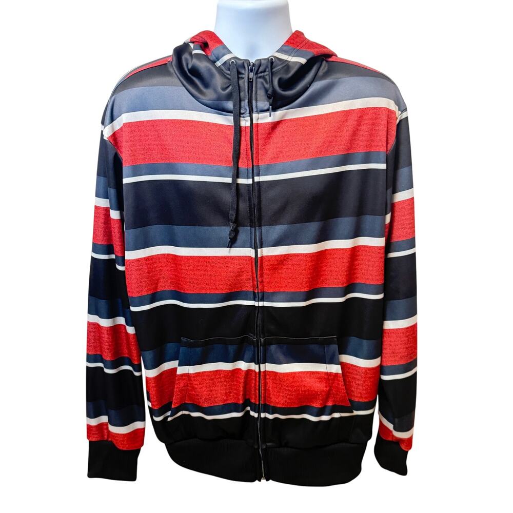 No Boundaries Stripe Sheen Full Zip Hoodie Size L Y2K Skater Streetwear Normcore